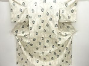 アンティーク　亀甲に花模様織り出し十日町紬単衣着物